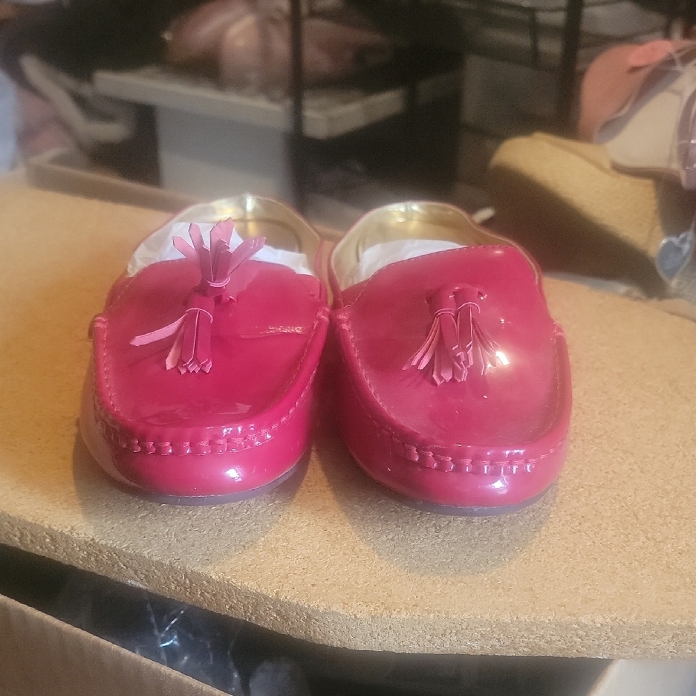 Ashro Red Moccasin Flats with Glossy Finish